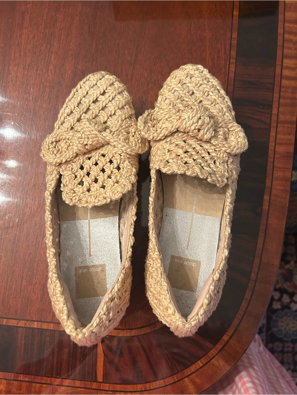 Dolce Vita Woven Tan Espadrille Loafers with Knot Detail
